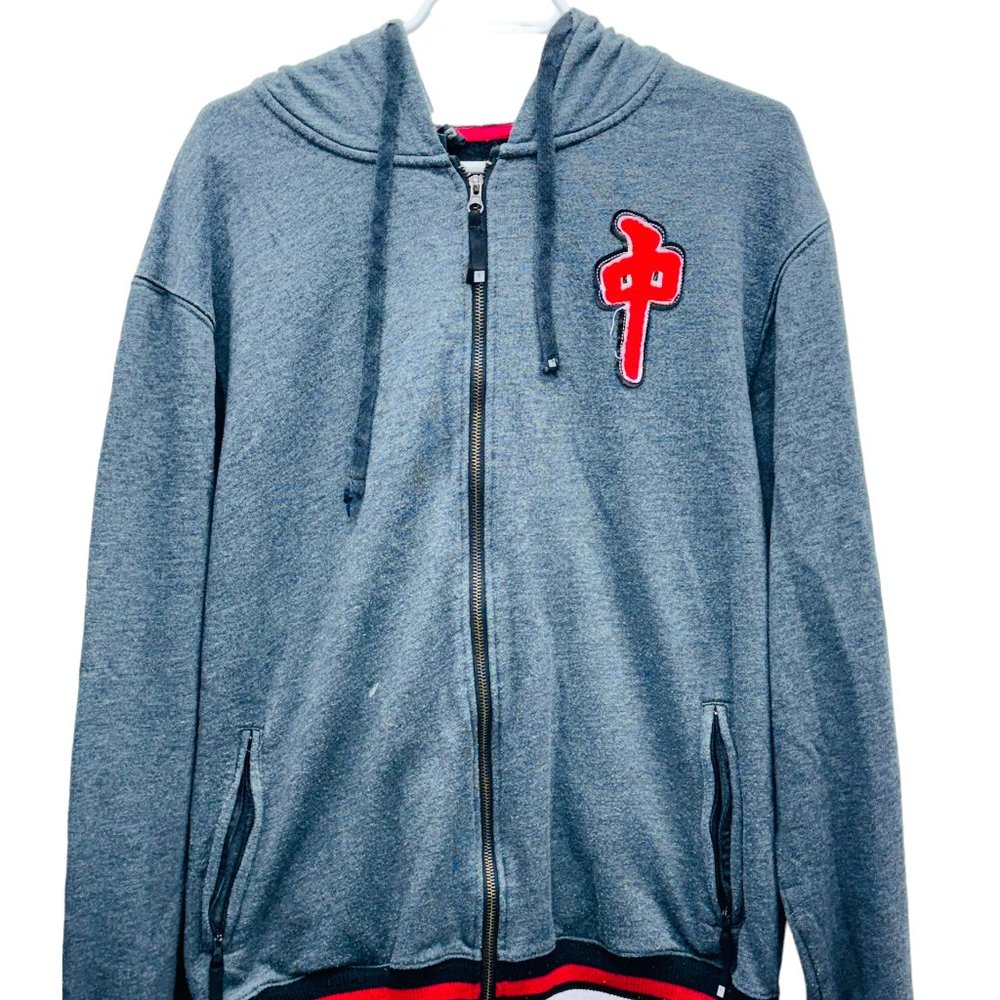 Red Dragon Y2K Zip Up with Pockets Men's Hoodie Grey - Size Large